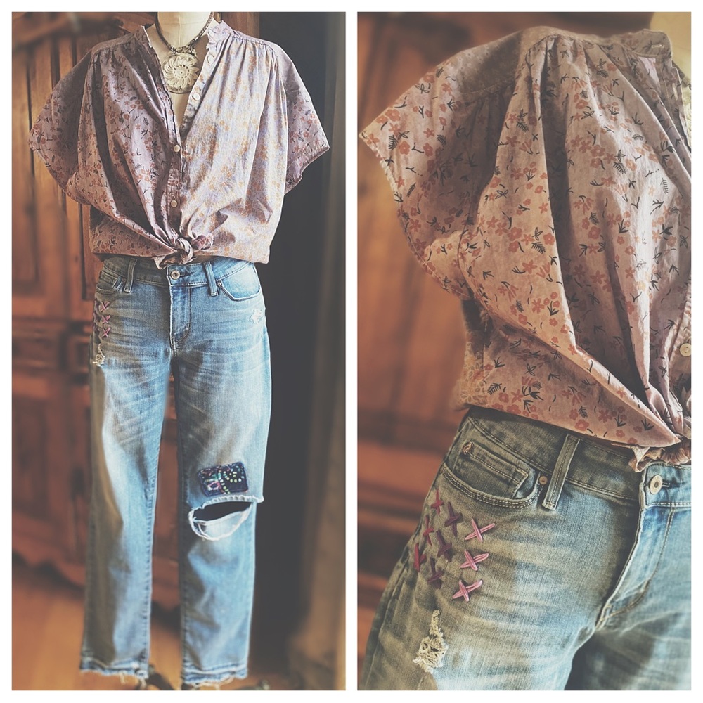 Levi's Denizen Upcycled Distressed Straight Leg Jeans Cotton Candy Stitching 8